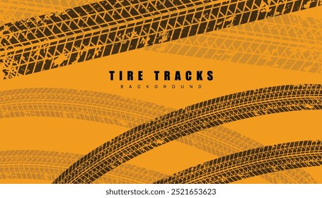 Vector Tire Track on orange Background. Grunge Tire Track.