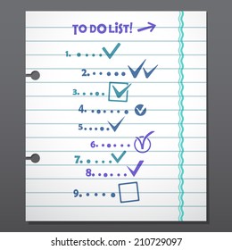 Vector "To do list" with place for text, tick and arrow on paper background