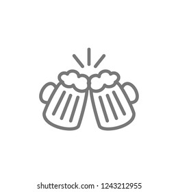 Vector toasting beer glasses, cheers line icon. Symbol and sign illustration design. Isolated on white background