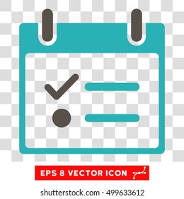 Vector Todo List Calendar Day EPS vector icon. Illustration style is flat iconic bicolor grey and cyan symbol on a transparent background.