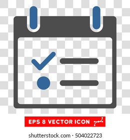 Vector Todo List Calendar Day EPS vector pictograph. Illustration style is flat iconic bicolor cobalt and gray symbol on a transparent background.