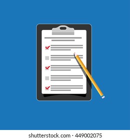 Vector To-do list. Checklist illustration. Flat design tablet with pencil