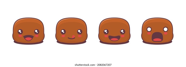 vector toffee cartoon mascot, with different facial expressions. suitable for icons, logos, prints, stickers, etc.