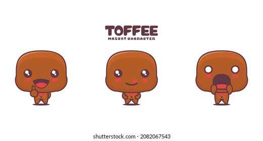vector toffee cartoon mascot, with different expressions, isolated on a white background.