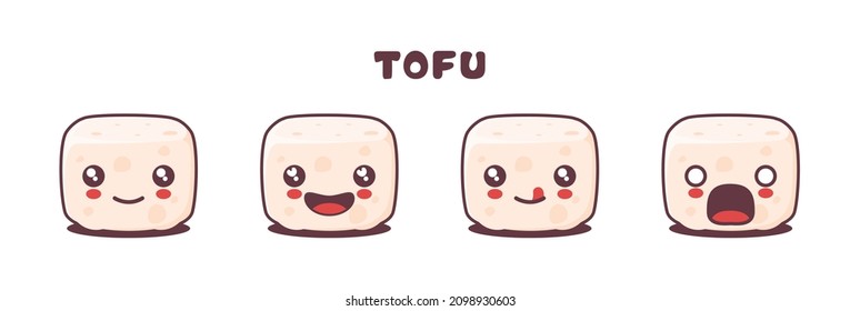 vector tofu cartoon mascot, with different facial expressions. suitable for icons, logos, prints, stickers, etc.
