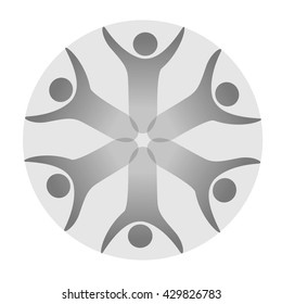 Vector together joined people icon. Red and grey community symbol. Circular human sign of partners. Silhouttes of body. Symbol of succes