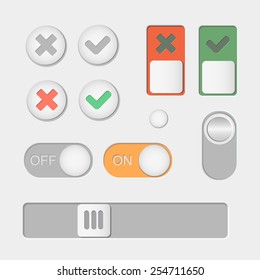 Vector Toggle switch icons. On and Off, Check Mark  skrollbar