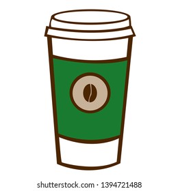 Vector of a to-go coffee cup with a green holder and coffee bean symbol
