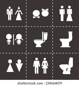 Vector toilet icon set on black background