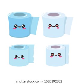 vector toilet paper character set isolated on white background. Funky kawaii tolet paper roll collection