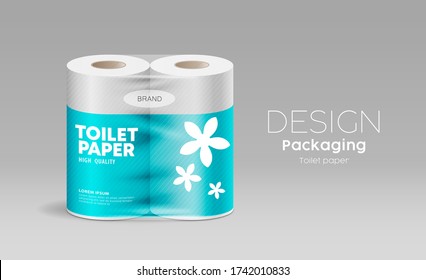 Vector Toilet paper plastic packaging roll template colorful design on gray background, illustration