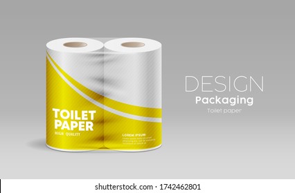 Vector Toilet paper plastic packaging roll template yellow design on gray background, illustration