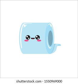 vector toilet paper roll character  isolated on white background. Funky kawaii tolet paper roll label with smile