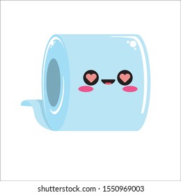 vector toilet paper roll character  isolated on white background. Funky kawaii tolet paper roll label with smile