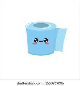 vector toilet paper roll character  isolated on white background. Funky kawaii tolet paper roll label with smile