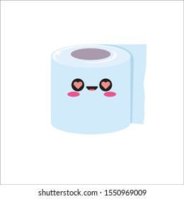 vector toilet paper roll character  isolated on white background. Funky kawaii tolet paper roll label with smile