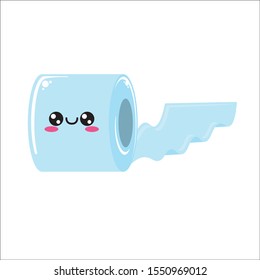 vector toilet paper roll character  isolated on white background. Funky kawaii tolet paper roll label with smile