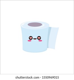 vector toilet paper roll character  isolated on white background. Funky kawaii tolet paper roll label with smile