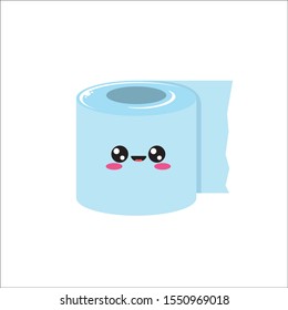 vector toilet paper roll character  isolated on white background. Funky kawaii tolet paper roll label with smile