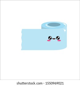 vector toilet paper roll character  isolated on white background. Funky kawaii tolet paper roll label with smile