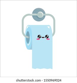 vector toilet paper roll character  isolated on white background. Funky kawaii tolet paper roll label with smile