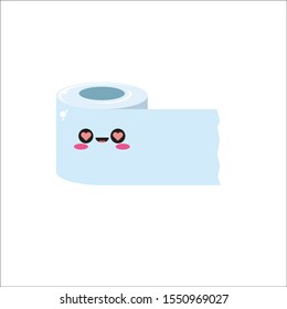 vector toilet paper roll character  isolated on white background. Funky kawaii tolet paper roll label with smile