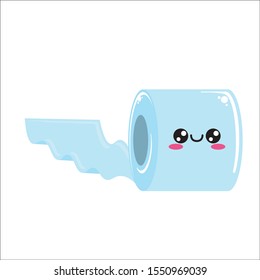 vector toilet paper roll character  isolated on white background. Funky kawaii tolet paper roll label with smile