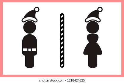 Vector toilet sign for christmas, flat design
Man And Woman Wearing Santa Claus Hat.