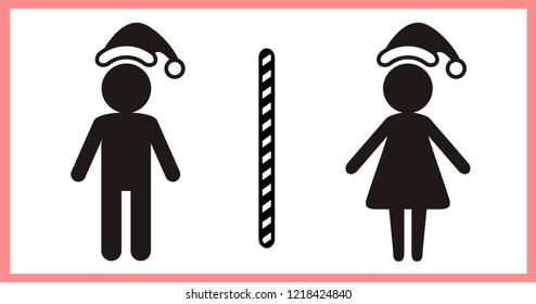 Vector toilet sign for christmas, flat design
Man And Woman Wearing Santa Claus Hat.