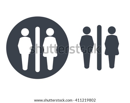 Vector toilet symbols isolated on white background. White silhouettes in a dark grey circle and dark grey male and female icon on white background. Man and woman sign.
