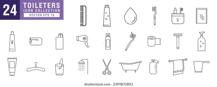 Vector de artículos de aseo conjunto de iconos, jabón, champú, acondicionador, cepillo de dientes, pasta de dientes, vector EPS 10.