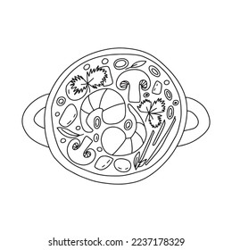 El vector Tom Yum Gung dibujó a mano el bosquejo vista superior. Sopa nacional tailandesa tom yum gung aislado