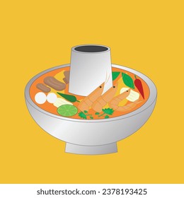 A vector of "tom yum" on orange background. Famous food of Thailand especially "Indo China" area.