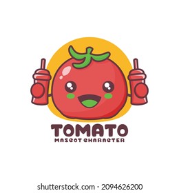 Vektortomatenkartoon-Maskottchen, geeignet für Logos, Drucke, Aufkleber usw., einzeln auf weißem Hintergrund.