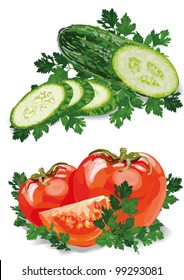 Vector Tomato and Cucumber