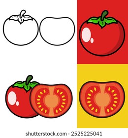 Vector tomato fruit icon set design, suitable for selling products, stickers, labels, etc. Eps10, editable. 
