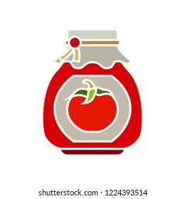 vector tomato jar icon. Flat illustration of ketchup jar. tomato sauce isolated on white background. cooking sign symbol - tomato container