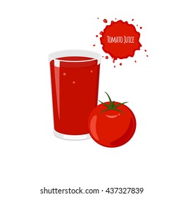 Vector tomato juice isolated on white background.  Vector ripe tomato for package design and labels. Design element.