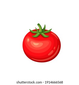 Vector tomato. Red farm vegetable isolated in cartoon style for emblem sauce and market design