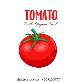 Vector tomato. Red farm vegetable isolated in cartoon style for emblem sauce.