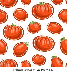 Patrón de tomate vectorial Seamless, repetición de fondo con variedad recortada tomates maduros de cultivo para ropa de cama, afiche cuadrado decorativo con grupo de yenes planos frutas de tomate jugoso entero para el interior del hogar