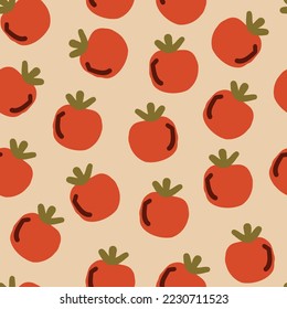 Vector tomato seamless pattern. Repeating background of tomato on a pink background.