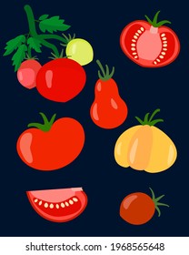 vector tomato set. vegetables. vegan. 