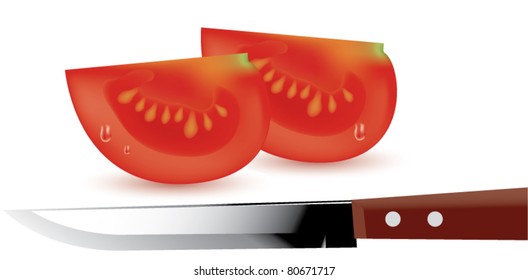 vector tomato slices and kitchen knife