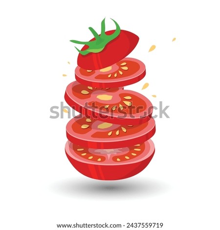 Vector tomato with slices and whole fruits of tomato Background