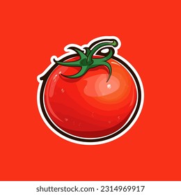Diseño plano de pegatina de tomate vectorial aislado en la ilustración de verduras alimenticias de fondo adecuado para páginas de aterrizaje web, banners, volantes, pegatinas, tarjetas, etc.