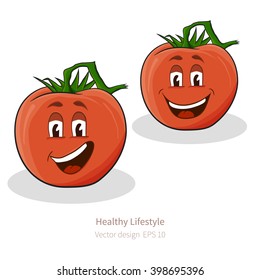 Vector Tomatoes with stylized cartoon look, with face, shadows and highlights