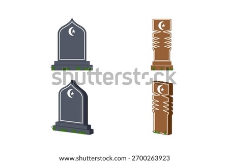 vector tombstone, islamic grave marker illustration, asian cemetery template