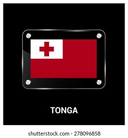 Vector Tonga Flag glass plate with metal holders - Country name label in bottom