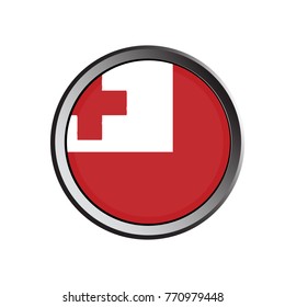 Vector Tongan flag button. Tonga flag glass button style with metal frame.